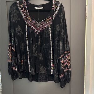 Zara Black Floral Embroidered Blouse bohemian